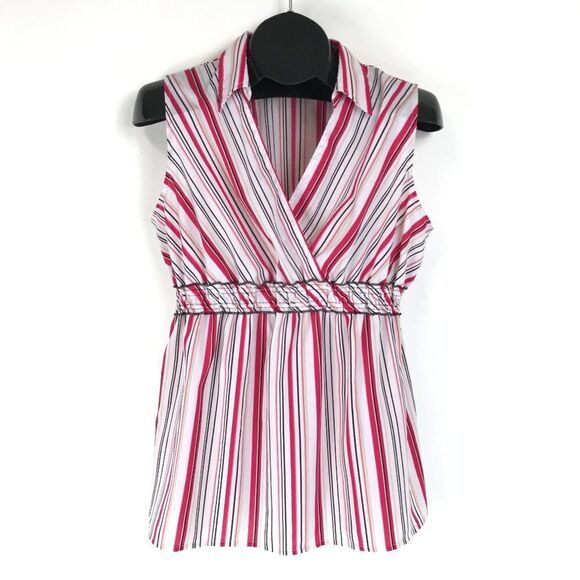 Motherhood Maternity Striped Faux Wrap Top Women’s Large Sleeveless Surplice - Picture 1 of 13